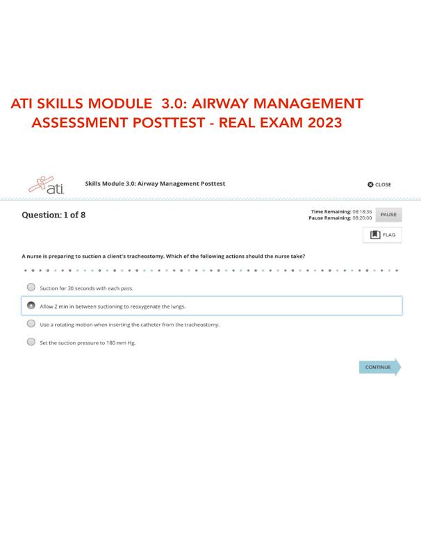 Ati skills module 3 0 airway management assessment posttest real