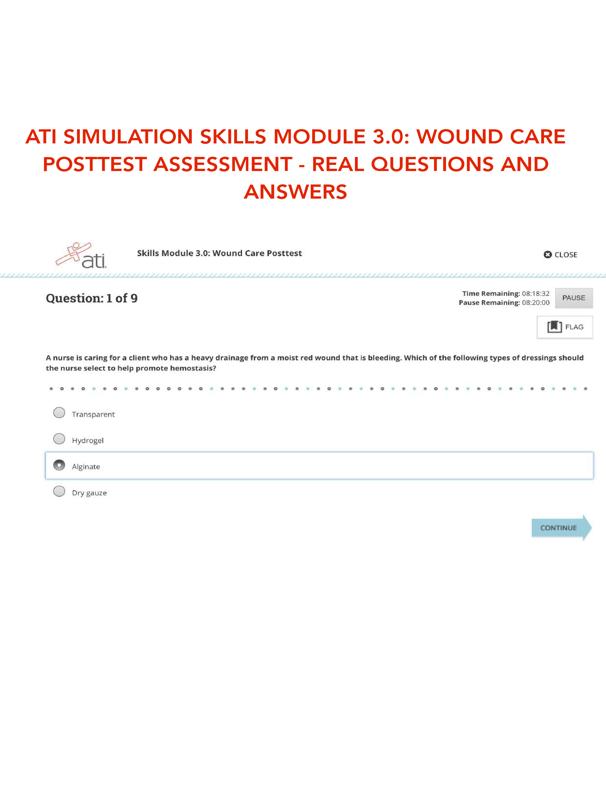 Ati simulation skills module 3 0 wound care posttest assessment real