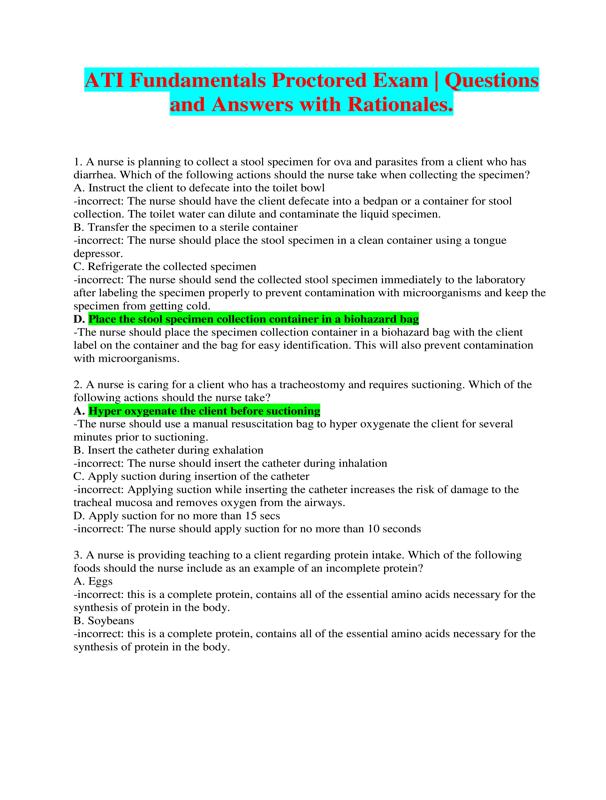 ATI Fundamentals Proctored Exam Questions And Answers With Rationales 2024