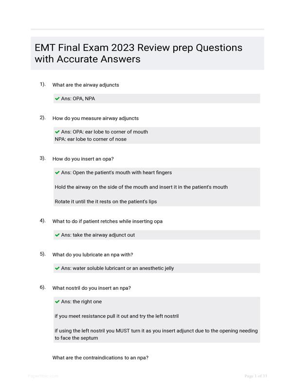 EMT Final Exam 2023 Review Prep Questions With Accurate Answers