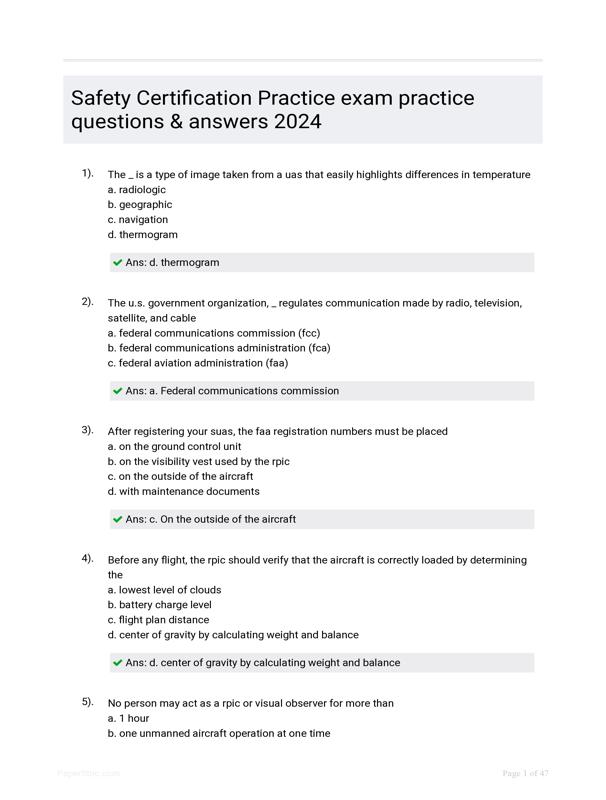 Safety Certification Practice Exam Practice Questions &amp; Answers 2024