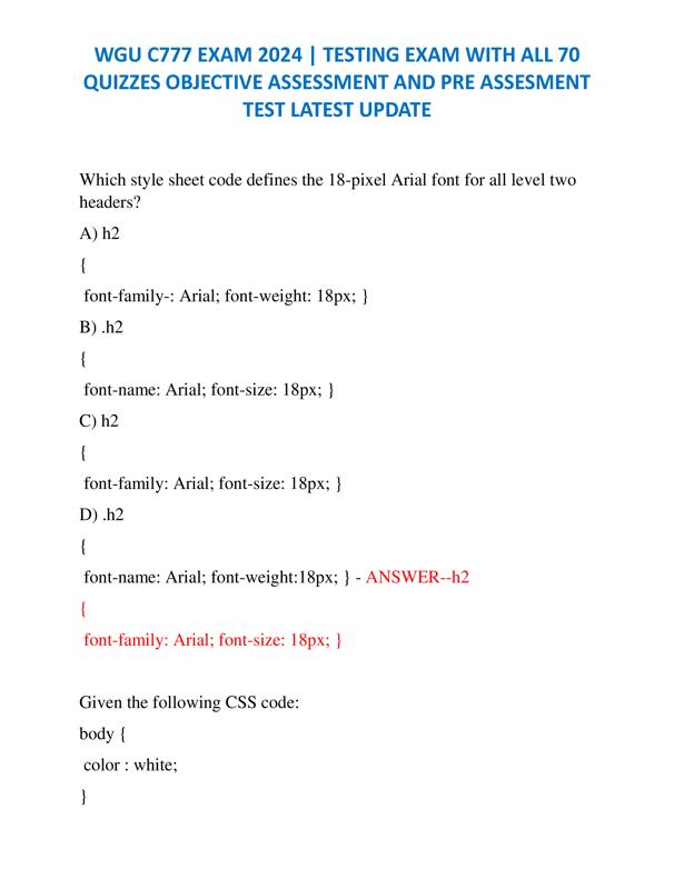 WGU C777 EXAM 2024 | TESTING EXAM WITH ALL 70 QUIZZES OBJECTIVE ...