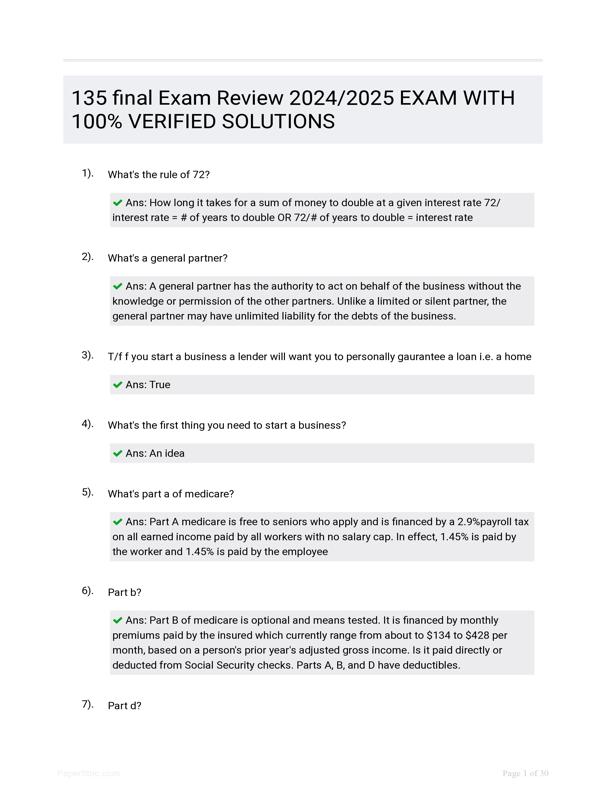 135 Final Exam Review 2024/2025 EXAM WITH 100 VERIFIED SOLUTIONS