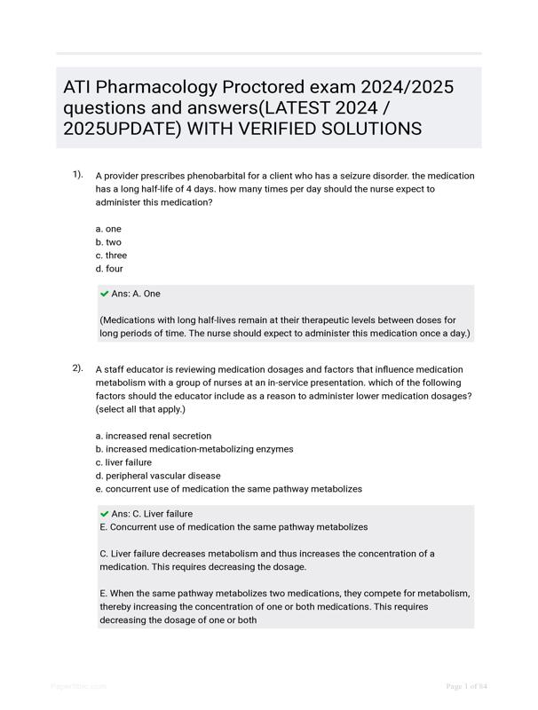 ATI Pharmacology Proctored Exam 2024/2025 Questions And Answers(LATEST