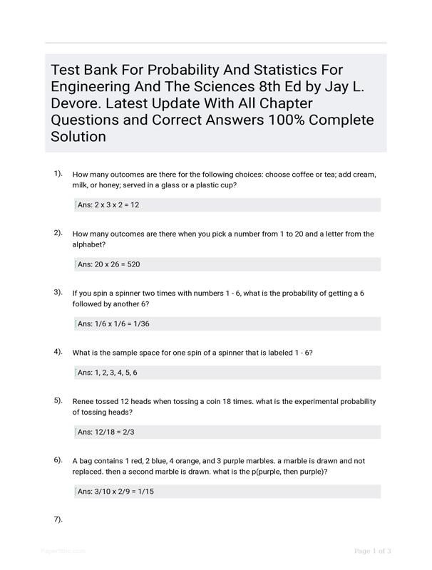 Test Bank For Probability And Statistics For Engineering And The ...