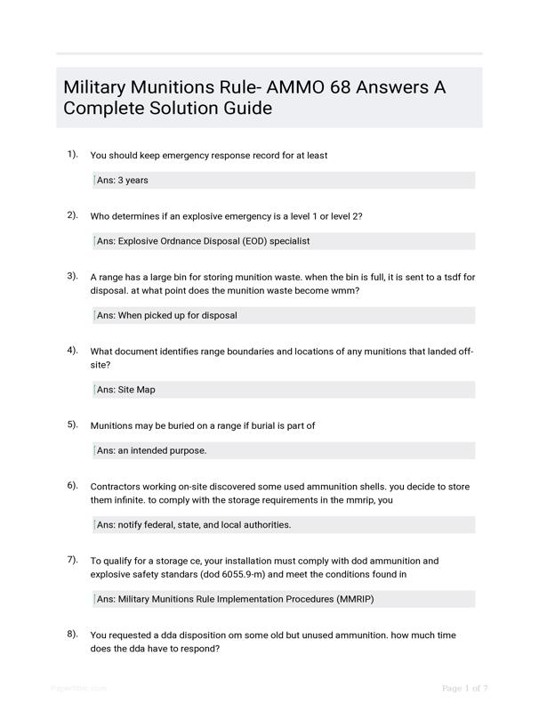 Military Munitions Rule AMMO 68 Answers A Complete Solution Guide