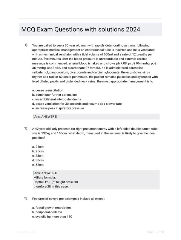 MCQ Exam Questions With Solutions 2024
