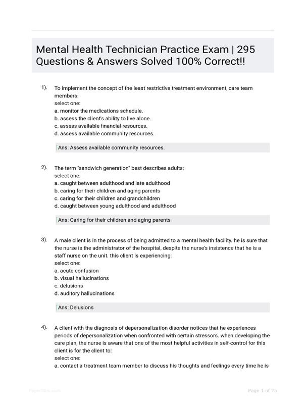 Health Technician Practice Exam - 294 Questions & Answers (Rated A+ ...