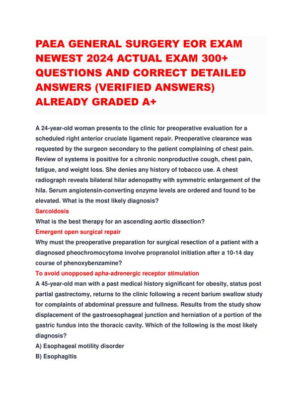 PAEA GENERAL SURGERY EOR EXAM NEWEST 2024 ACTUAL EXAM 300+ QUESTIONS