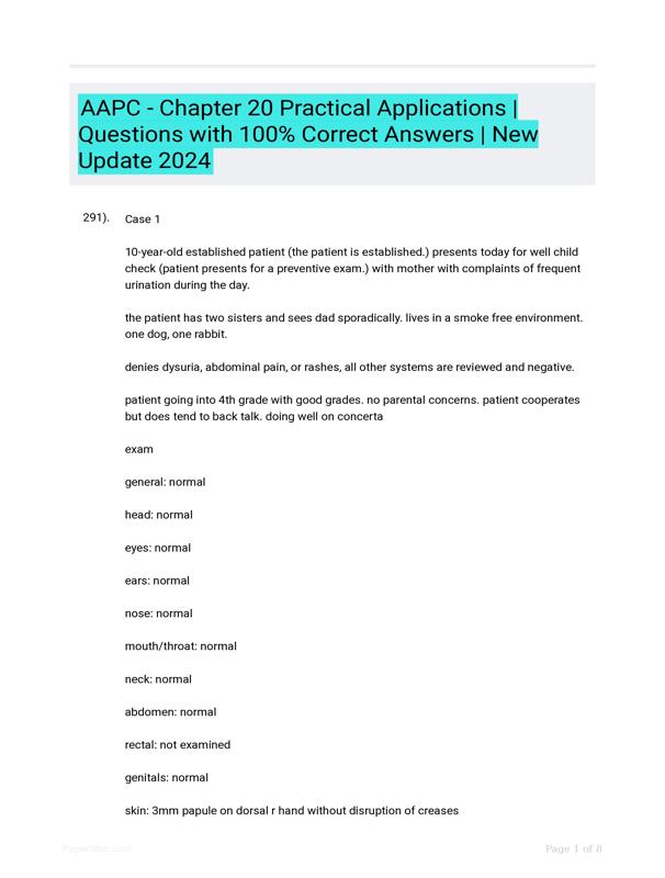 Aapc chapter 20 practical applications questions with 100 correct