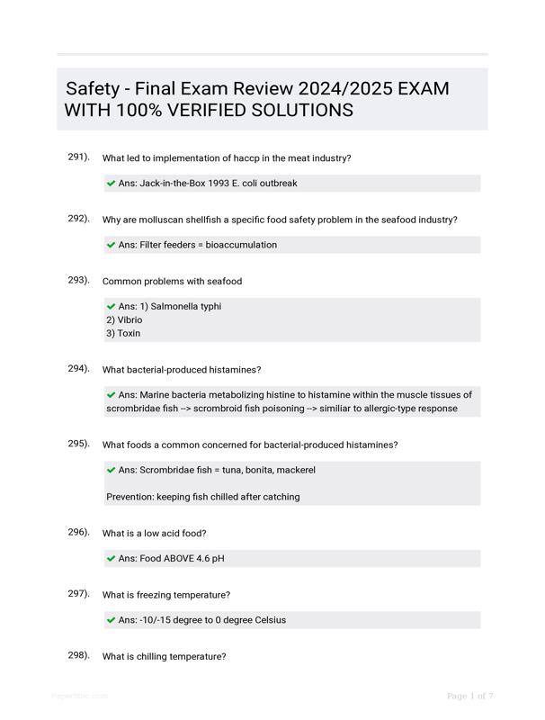 Safety Final Exam Review 2024 2025 Exam With 100 Verified Solutions