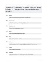 AQA GCSE COMBINED SCIENCE TRILOGY B2 63 CORRECTLY ANSWERED QUESTIONS LATEST UPDATE