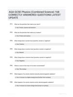 AQA GCSE Physics (Combined Science) 168 CORRECTLY ANSWERED QUESTIONS LATEST UPDATE