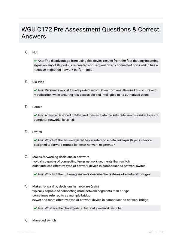 Wgu C172 Pre Assessment Questions Correct Answers Wgu C172 Pre Assessment Questions Correct Answers