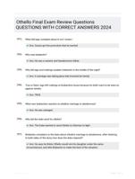Othello Final Exam Review Questions QUESTIONS WITH CORRECT ANSWERS 2024