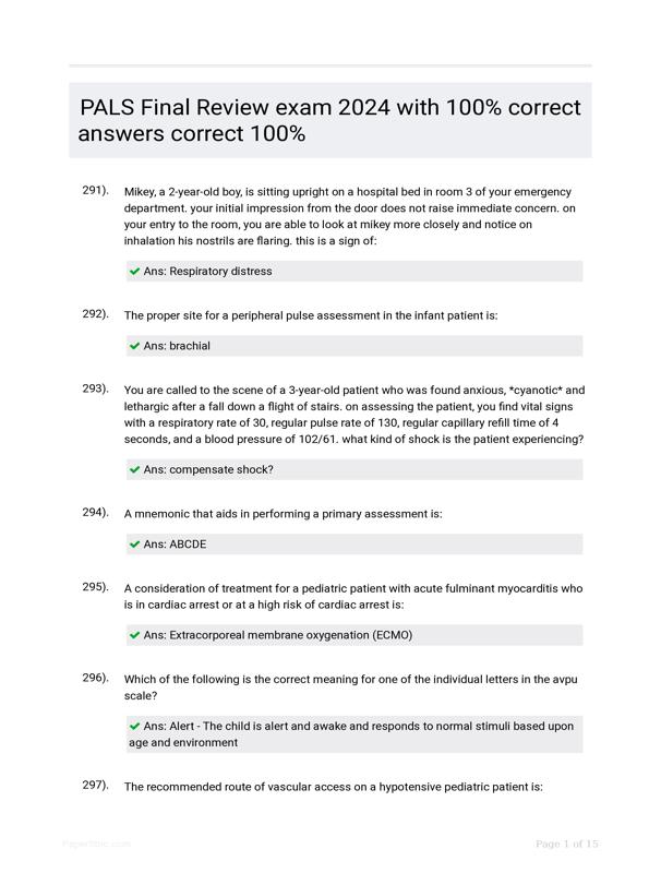 Pals Final Review Exam 2024 With 100 Correct Answers Correct 100 Pals Final Review Exam 2024 With 100 Correct Answers Correct 100