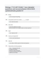 Biology 1710 UNT EXAM 1 Quiz (detailed questions and answers)(latest 2024/2025 update)already graded A+