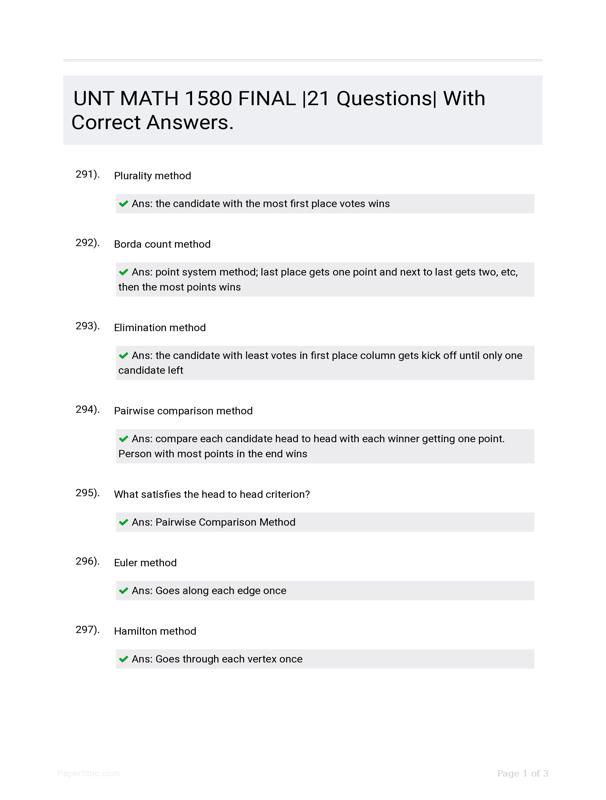 Unt math 1580 final 21 questions with correct answers 