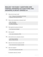 BIOLOGY 103 EXAM 1 QUESTIONS AND VERIFIED  ANSWERS(163 QUESTIONS AND ANSWERS) ALREADY GRADED A+