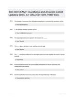 BIO 202 EXAM 1 Questions and Answers Latest Updates 2024( A+ GRADED 100% VERIFIED).
