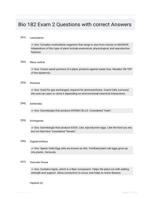 Bio 182 Exam 2 Questions with correct Answers