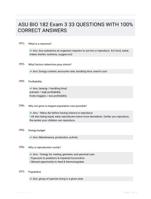 ASU BIO 182 Exam 3 33 QUESTIONS  WITH 100% CORRECT  ANSWERS