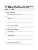 Lisenbee BIO 182 practical 1 EXAM QUESTIONS (58 TERMS) WITH VERIFIED DEFINITIONS UPDATED 2024