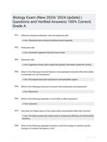 Biology Exam (New 2024/ 2024 Update) | Questions  and Verified Answers| 100% Correct| Grade A