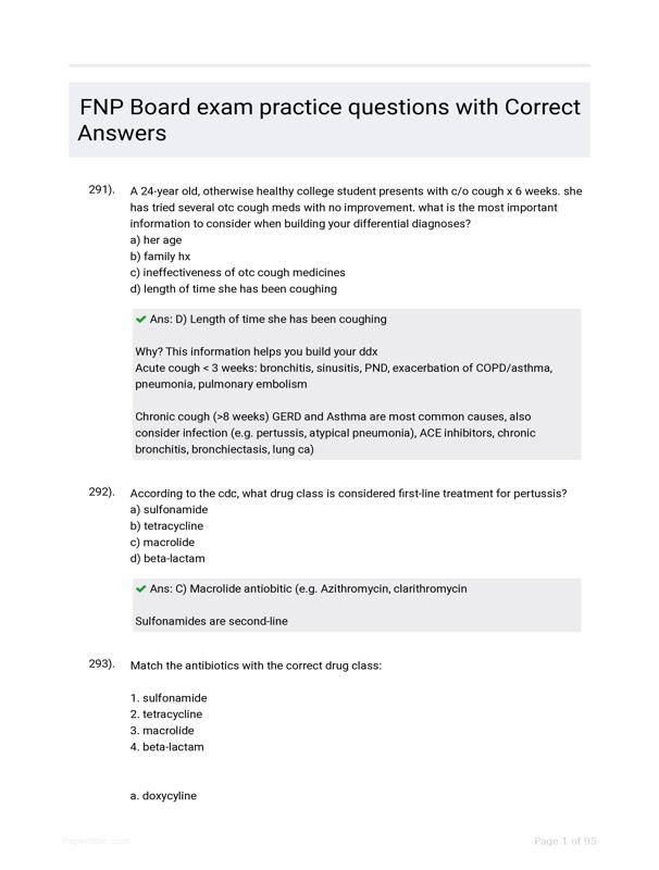FNP Board Exam Practice Questions With Correct Answers
