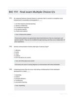 BIO 191 - final exam Multiple Choice Q's
