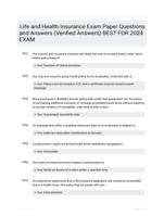 Life and Health Insurance Exam  Paper Questions and  Answers (Verified  Answers) BEST FOR 2024  EXAM