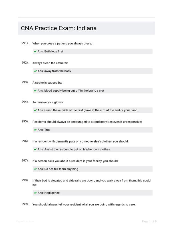 CNA Practice Exam: Indiana