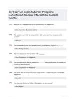 Civil Service Exam Sub-Prof Philippine Constitution, General Information, Current Events.