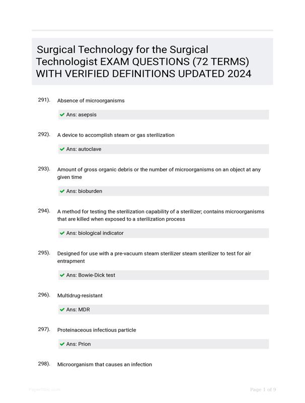 Surgical Technology For The Surgical Technologist EXAM QUESTIONS (72