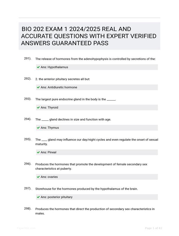 BIO 202 EXAM 1 2024/2025 REAL AND ACCURATE QUESTIONS WITH EXPERT ...