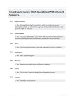 Final Exam Review HCA Questions With Correct Answers.