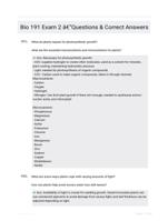 Bio 191 Exam 2  -Questions & Correct Answers