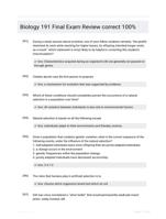 Biology 191 Final Exam Review correct 100%