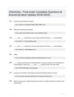 Chemistry - Final exam Complete Questions & Answers(Latest Update 2024/2025)