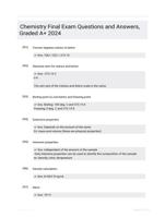 Chemistry Final Exam Questions and Answers, Graded A+ 2024