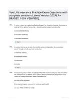 Vue Life Insurance Practice Exam Questions with complete solutions Latest Version 2024( A+ GRADED 100% VERIFIED).