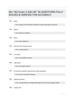 Bio 182 Exam 2 ASU - 56 QUESTIONS FULLY SOLVED & VERIFIED FOR ACCURACY.