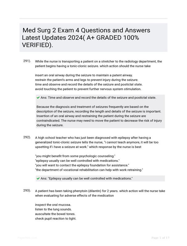 Med Surg 2 Exam 4 Questions And Answers Latest Updates 2024( A+ GRADED ...
