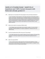 NURS 615 PHARM EXAM 1 MARYVILLE Questions and 100% Correct  Answers with Rationale already graded A+