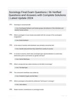 Sociology Final Exam Questions | 56 Verified Questions and Answers with Complete Solutions | Latest Update 2024