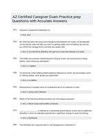 AZ Certified Caregiver Exam Practice prep Questions  with Accurate Answers