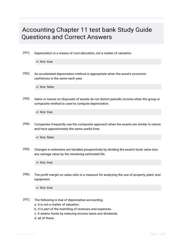 Accounting Chapter 11 Test Bank Study Guide Questions And Correct Answers