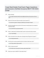 Coast Real Estate Final Exam  Paper Questions and  Answers (Verified  Answers) BEST FOR 2024  EXAM