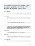 Discovering Computers 2018 - Module 1 - Test Bank EXAM QUESTIONS (94 TERMS) WITH VERIFIED DEFINITIONS UPDATED 2024