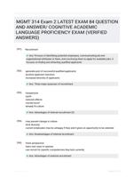 MGMT 314 Exam 2 LATEST  EXAM 84 QUESTION AND  ANSWER/ COGNITIVE ACADEMIC LANGUAGE PROFICIENCY  EXAM (VERIFIED ANSWERS)